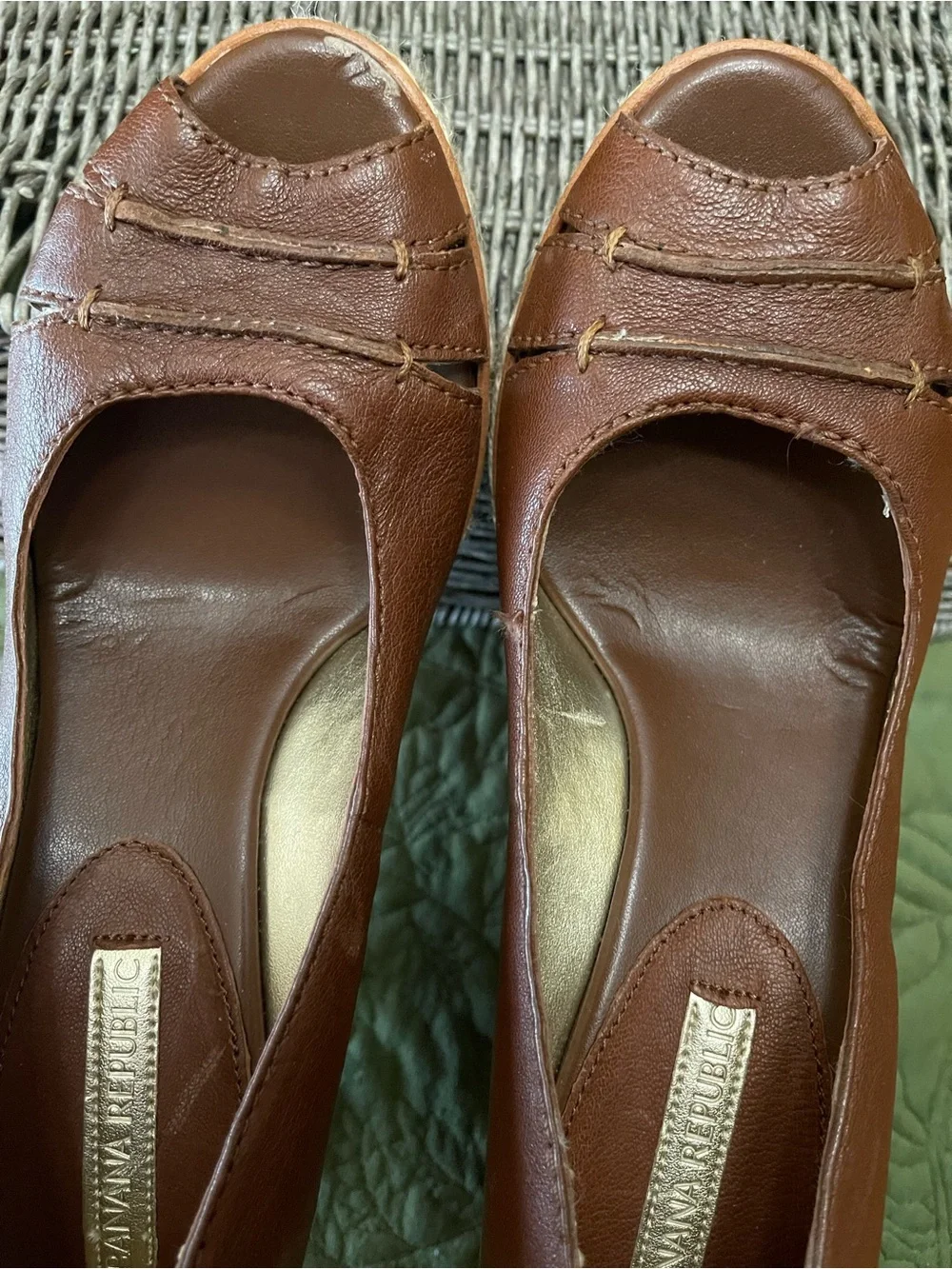 Banana Republic Brown Leather Peep-Toe Espadrille Wedges